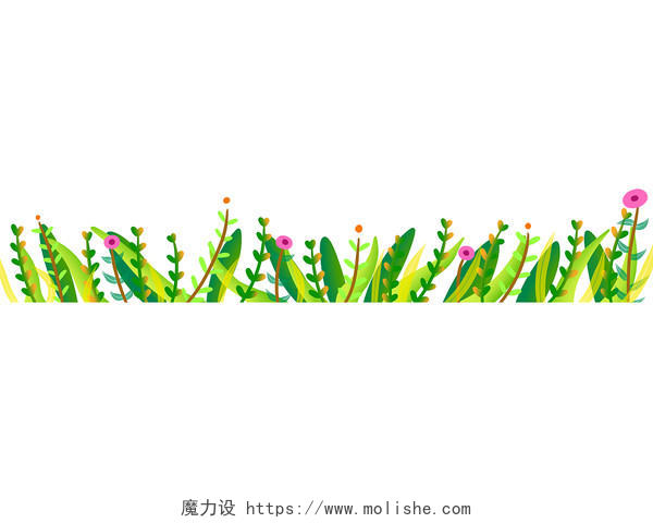 绿色手绘卡通花草草丛叶子春分春天春季元素PNG素材